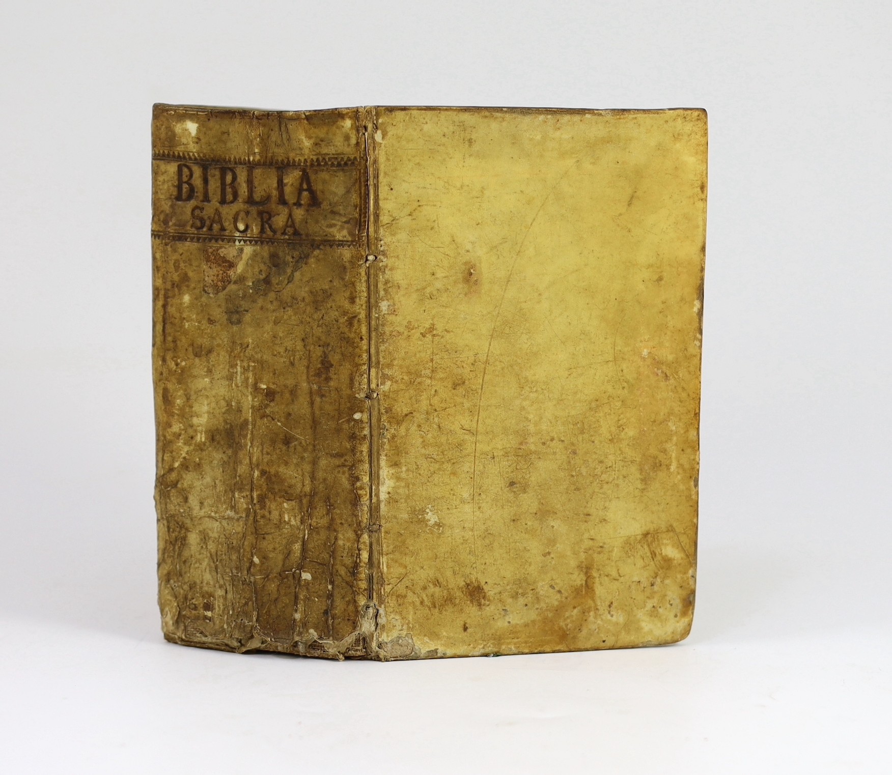 Biblia Sacra - The Bible in Latin, Sebastianus Castellio’s interpretation, the Old Testament, 8vo, original vellum, lacking title a pp. 1 & 2, with folding plate of Salomon’s Temple, Samuel Benjamin Walter, Leipzig, 1735